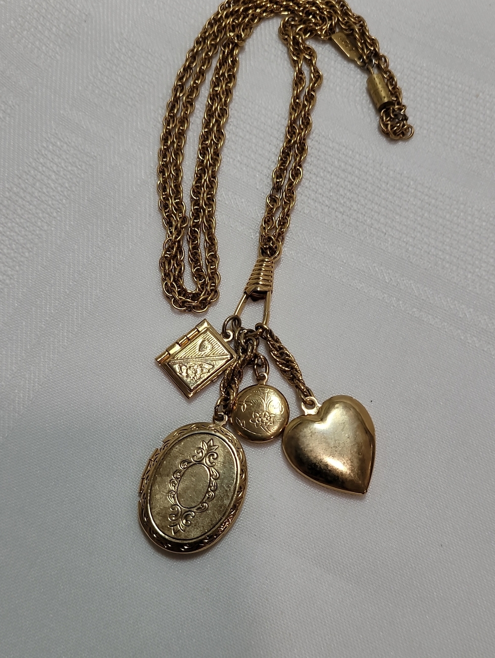 Four Locket Necklace Vintage Repurpised Art - Picture 2 of 8